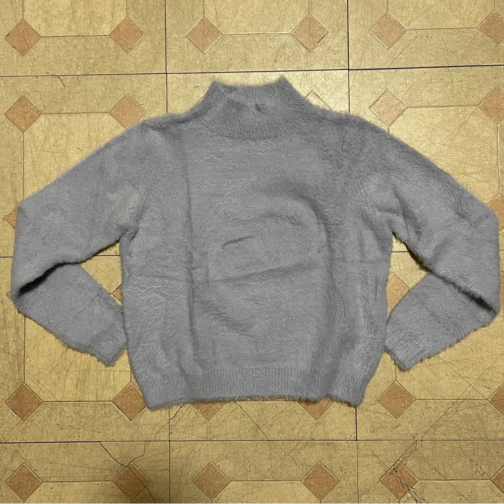 Mango Fuzzy Blue Mockneck Sweater